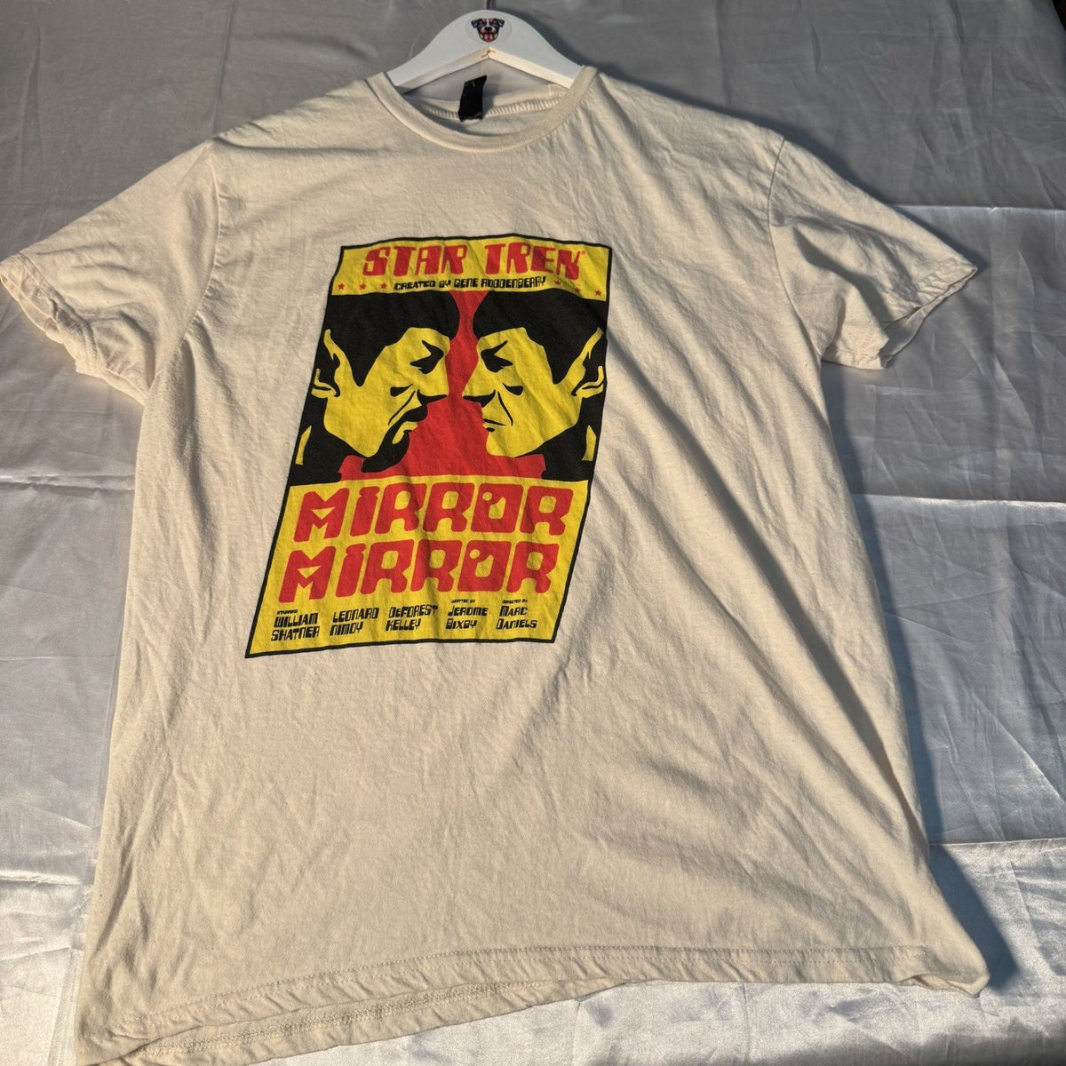 Star Trek Mirror Mirror Episode Retro Graphic T-Shirt Tan Crew Neck, Aprx Small