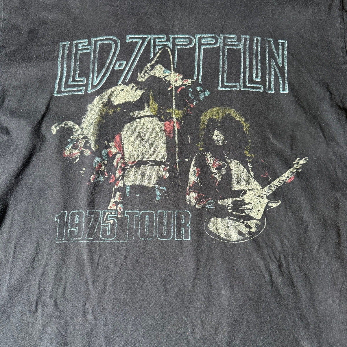 Led Zeppelin 1975 Tour Graphic Band Tee Faded Distressed Black Bravado Size XXL
