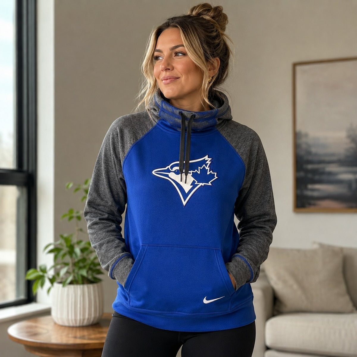 Nike Therma-Fit Toronto Blue Jays MLB Pullover Hoodie Blue Gray Sz L Mock Neck