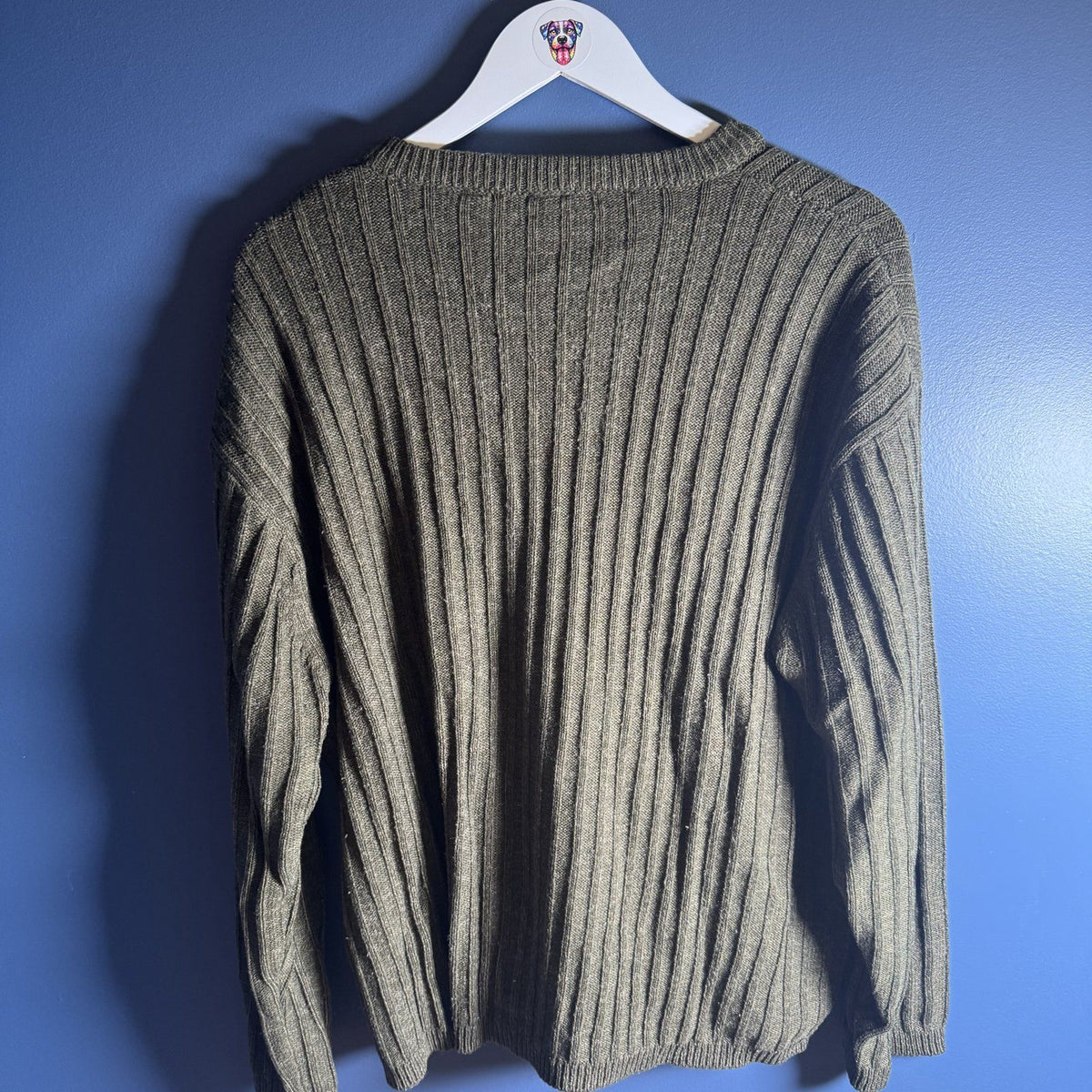 Vintage Jantzen Signature Olive Cable Knit V-Neck Sweater Made In Korea Sz L