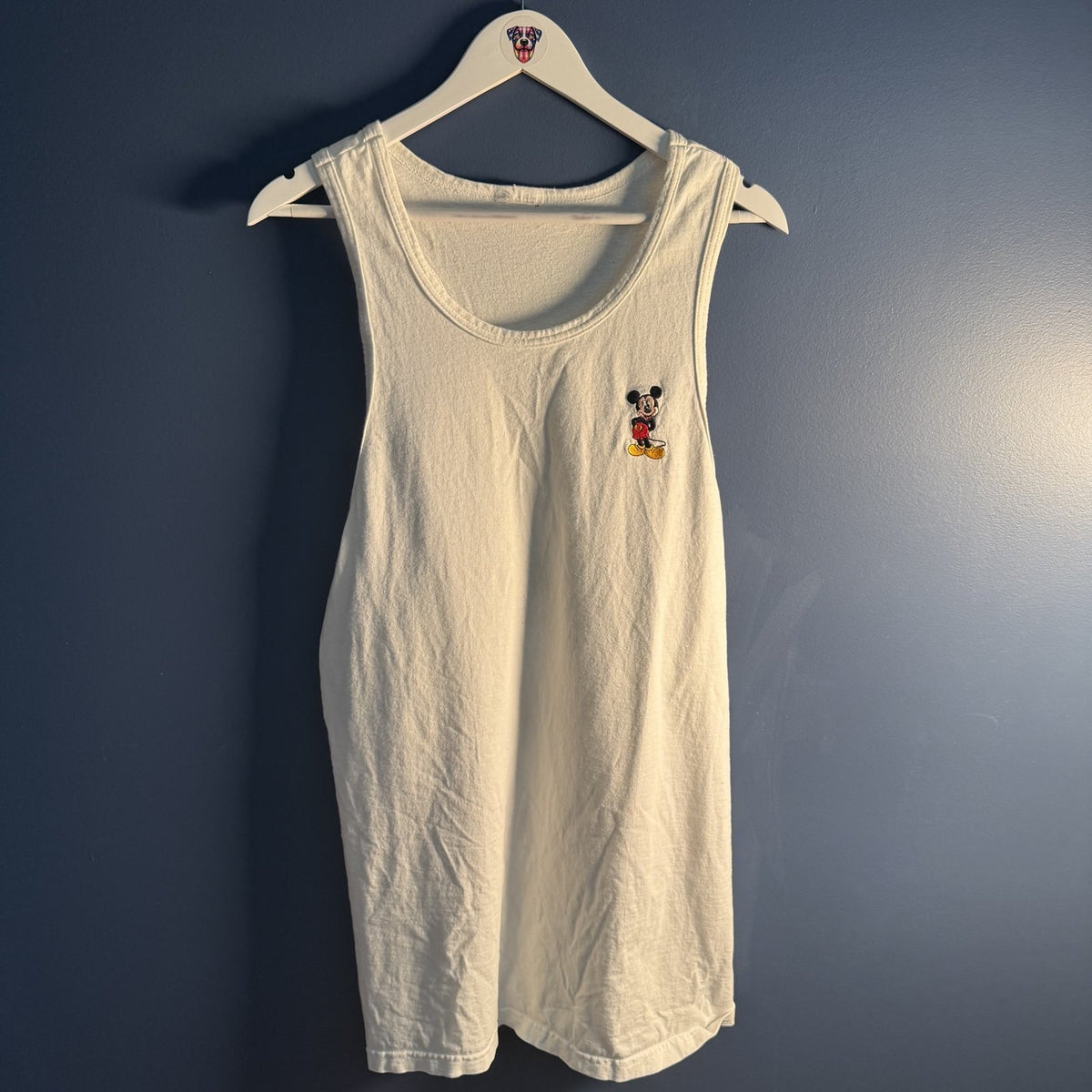 Mickey Mouse Embroidered Racerback Tank Top White Tagless Vintage Style Aprx L