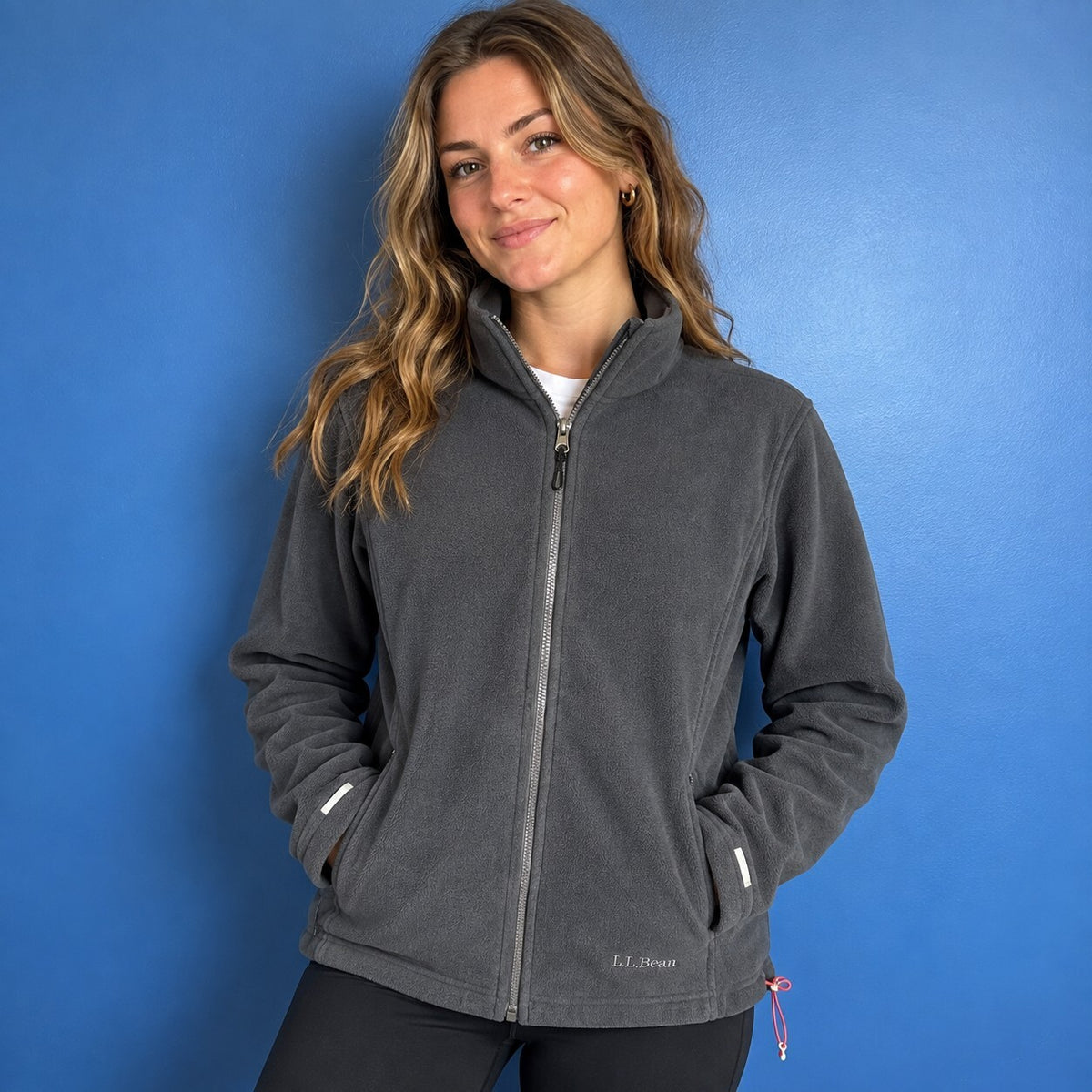 L.L.Bean Women’s XL Fleece Jacket Full Zip Gray Outdoor Hiking Polartec Style
