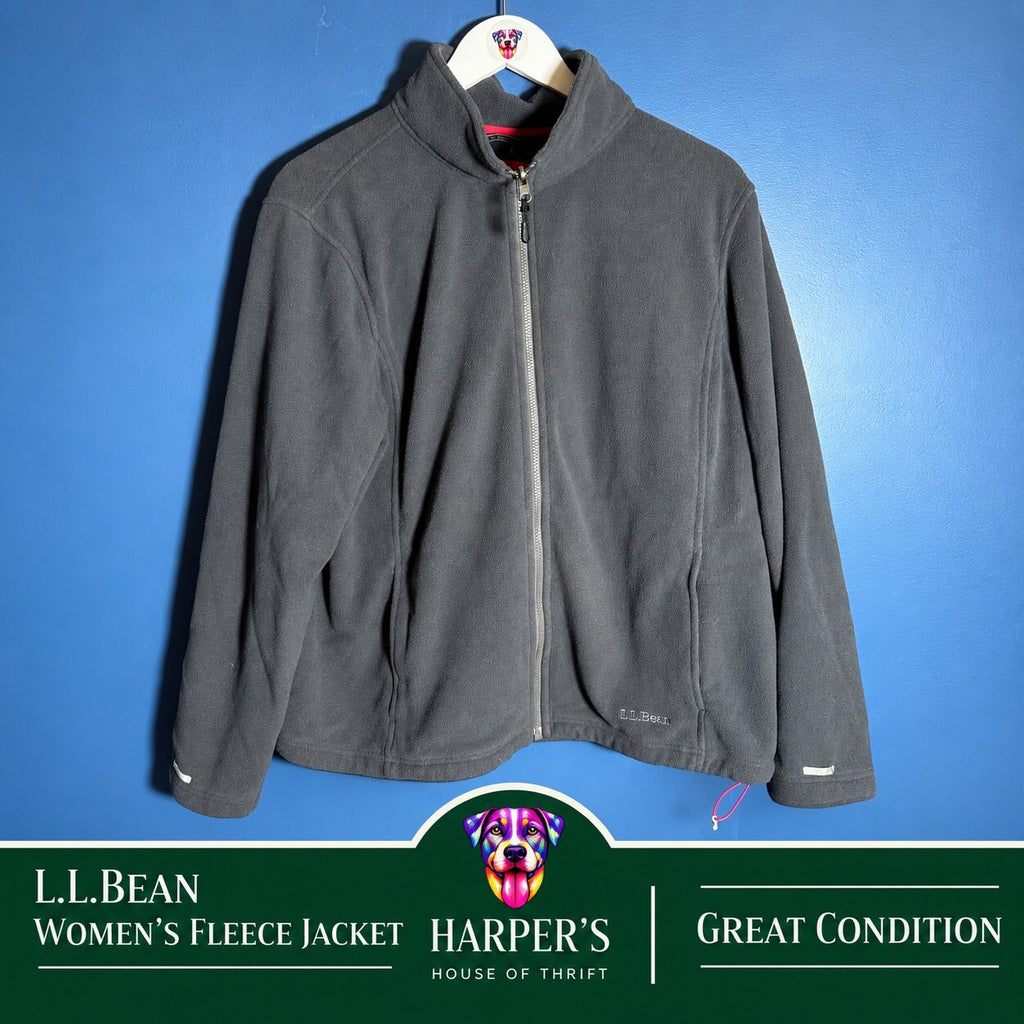 L.L.Bean Women’s XL Fleece Jacket Full Zip Gray Outdoor Hiking Polartec Style