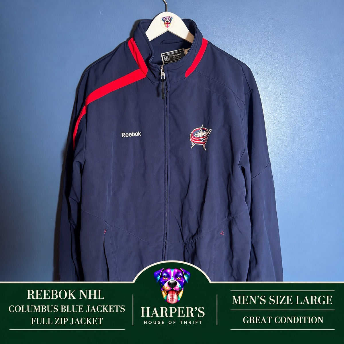 Reebok Columbus Blue Jackets NHL Center Ice Full Zip Jacket Navy L 2000s