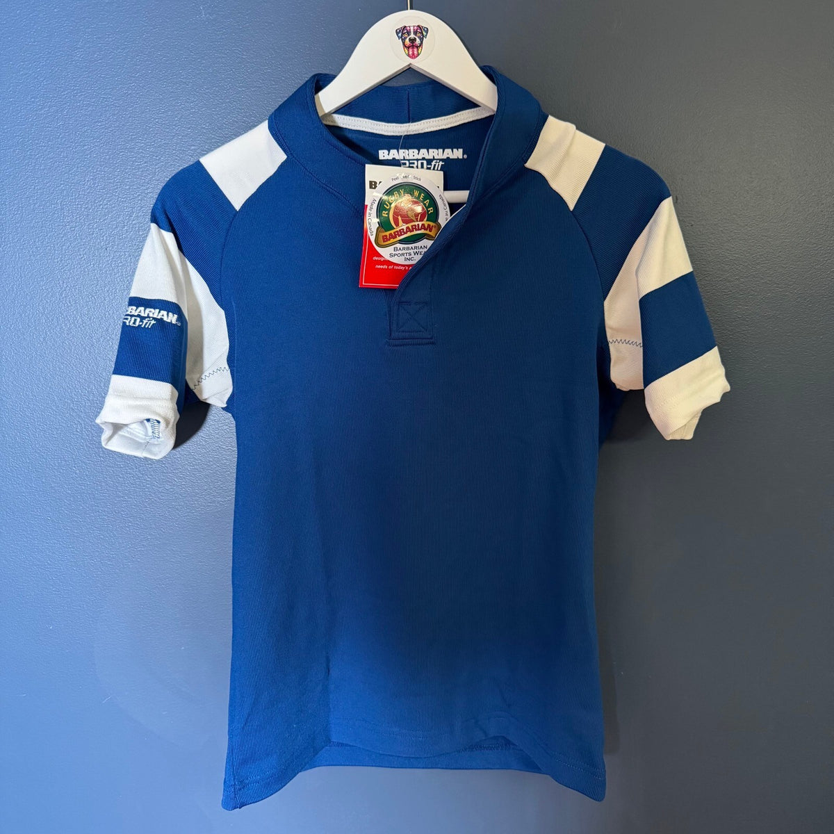 Barbarian Pro-Fit Rugby Shirt Blue White Short Sleeve Made in Canada XS NWT