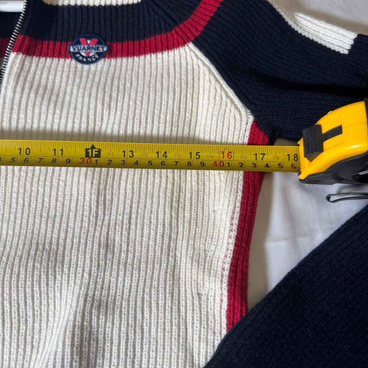 Vuarnet Half Zip Ribbed Wool Blend Ski Sweater Navy Red Cream Size S