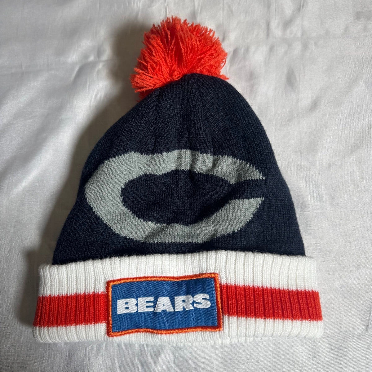 Chicago Bears Bud Light NFL Cuffed Pom Knit Beanie Hat Navy Orange Promo