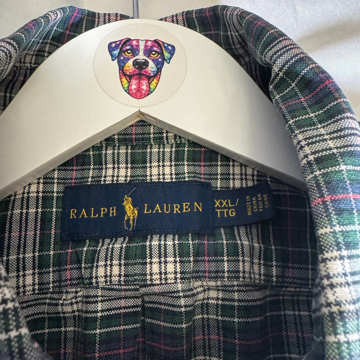 Ralph Lauren Men's Plaid Oxford Button Down Shirt Green Navy XXL 2000s Y2K Era