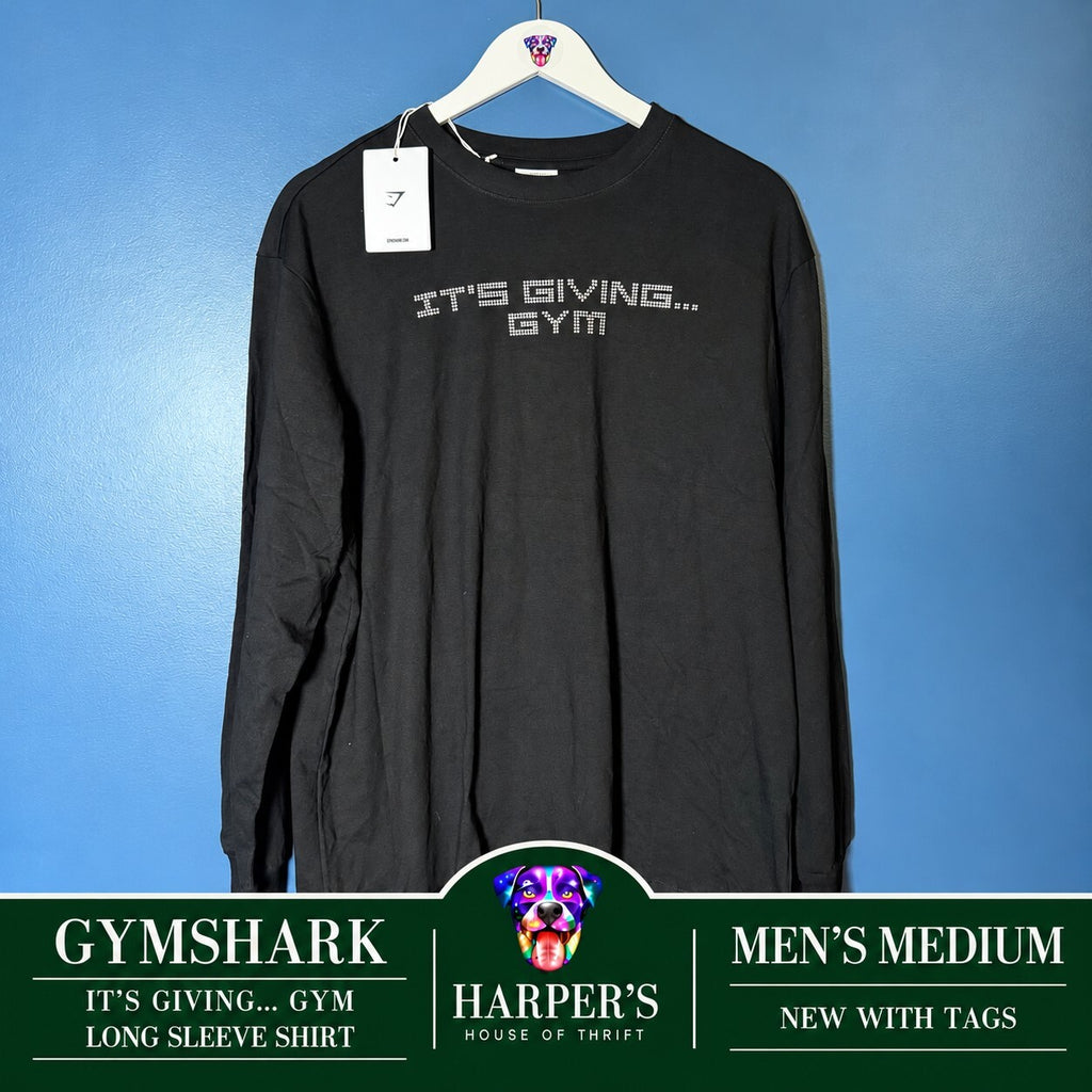 Gymshark It's Giving Gym Black Long Sleeve Shirt Medium NWT