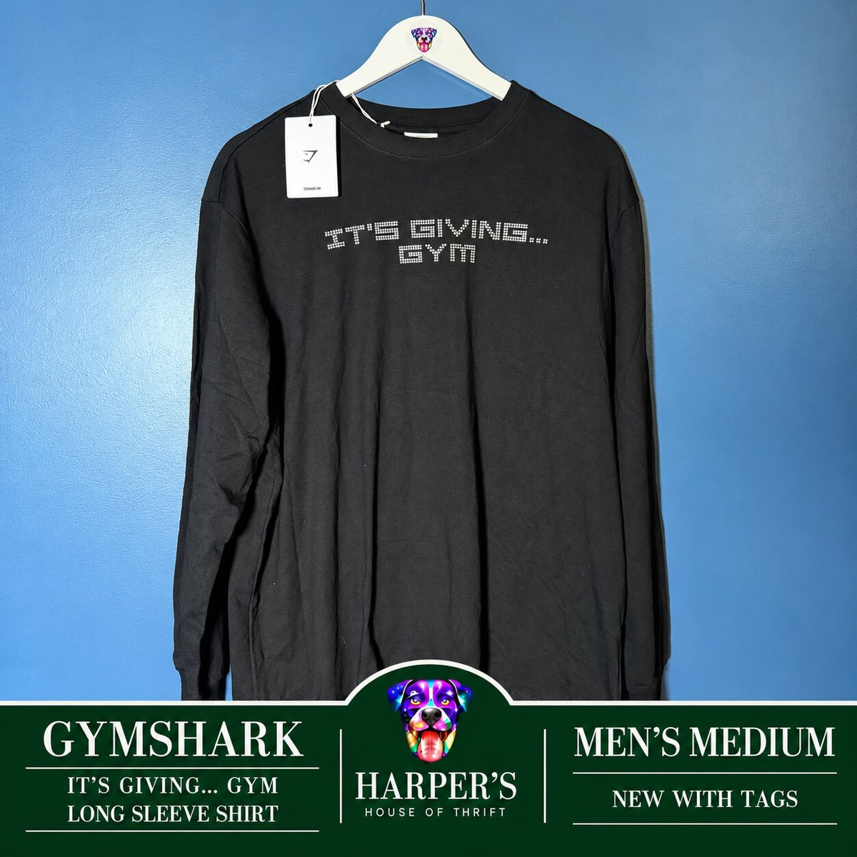 Gymshark It's Giving Gym Black Long Sleeve Shirt Medium NWT