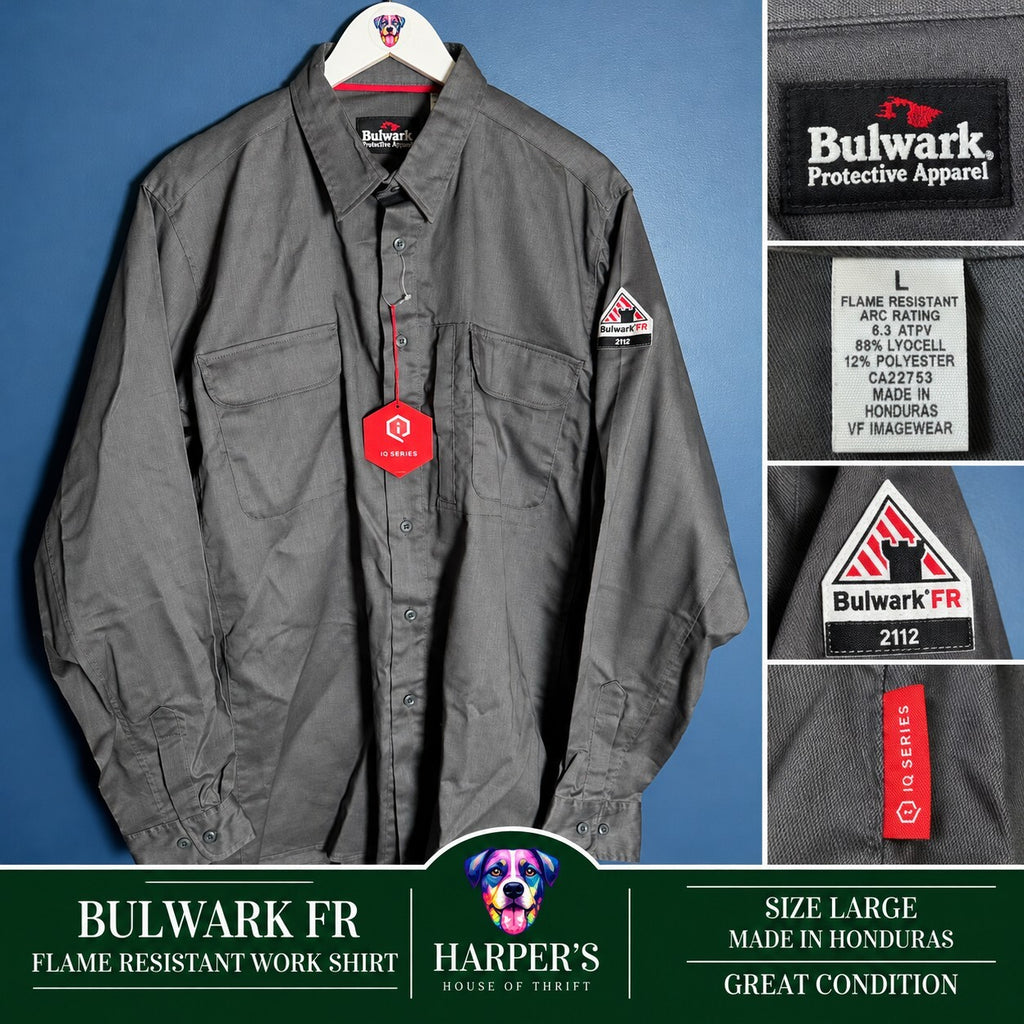 Bulwark FR iQ Series Flame Resistant Work Shirt Grey Men's Large NWT