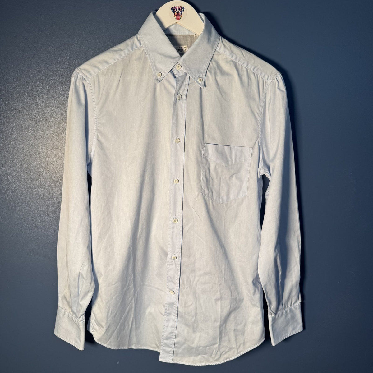 Brunello Cucinelli Basic Fit Oxford Dress Shirt Light Blue Sz XS Italy AS IS