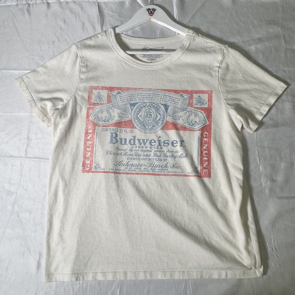 Budweiser Genuine Lager Vintage Style Graphic Tee Cream Womens Size L