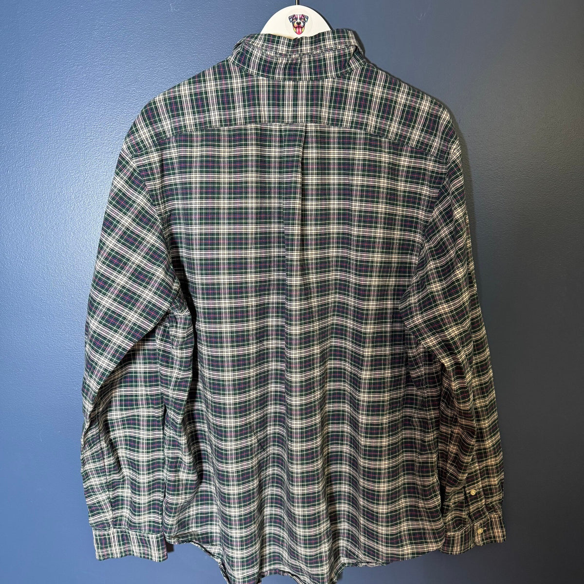 Ralph Lauren Men's Plaid Oxford Button Down Shirt Green Navy XXL 2000s Y2K Era