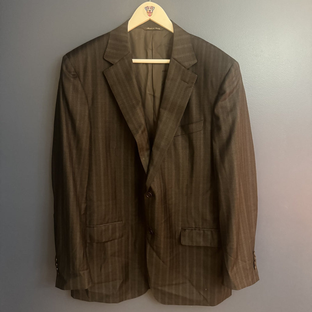 Canali Brown Pinstripe 100% Wool Sport Coat Blazer EU 56 Made in Italy