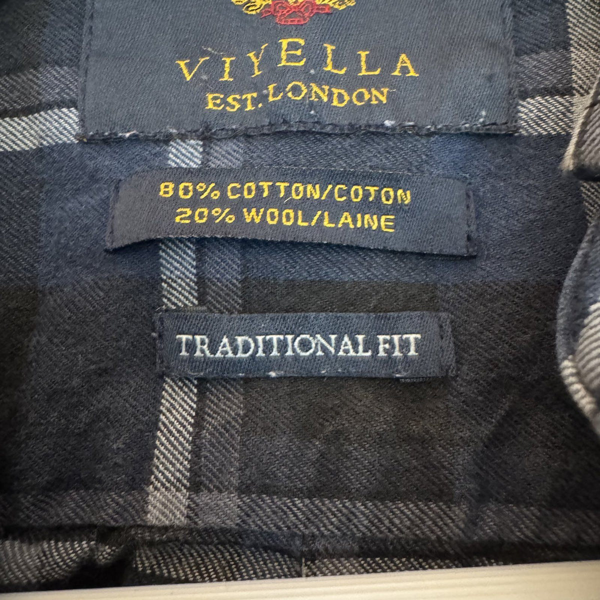 Viyella Men's Flannel Shirt Traditional Fit Navy Plaid XL Wool Blend