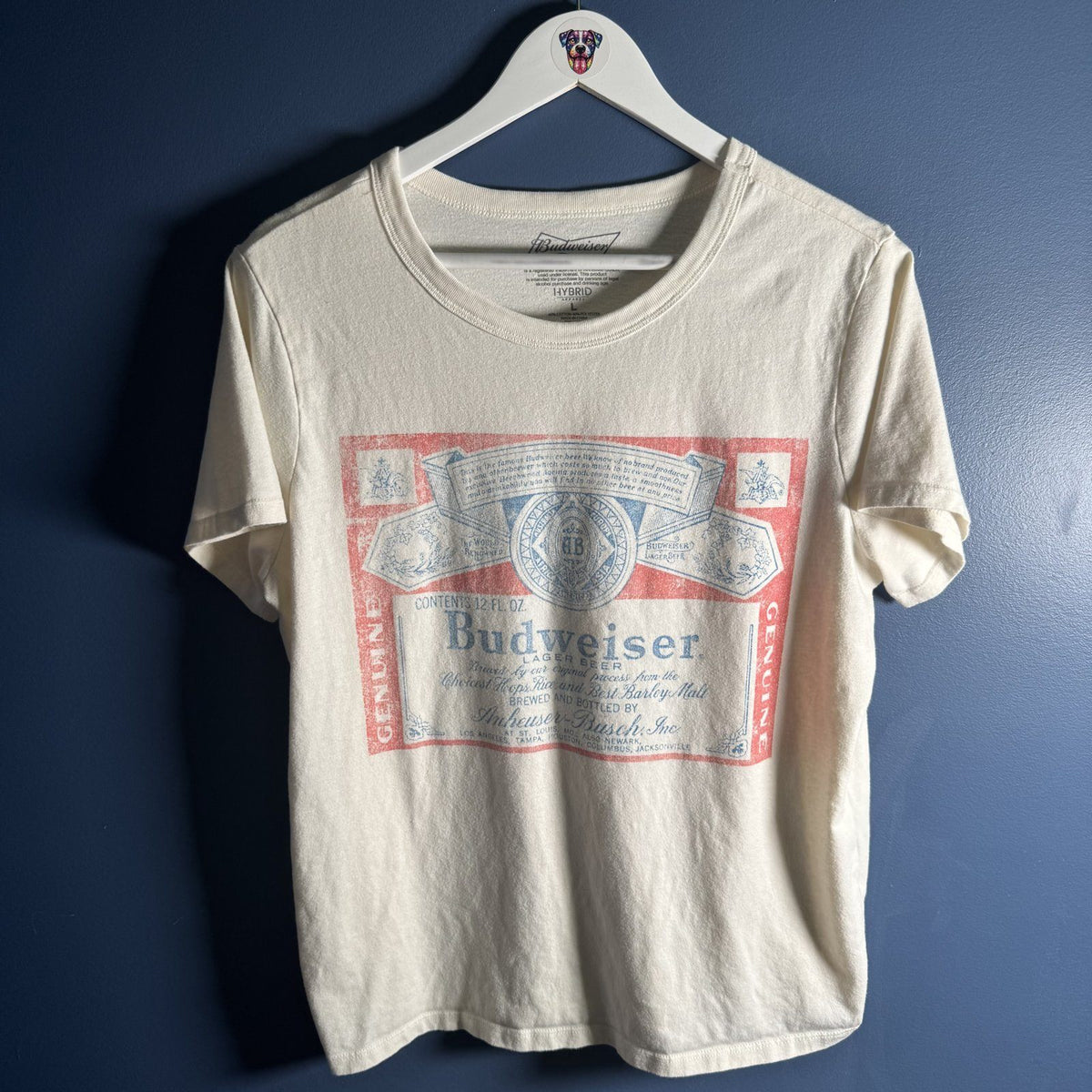 Budweiser Genuine Lager Vintage Style Graphic Tee Cream Womens Size L