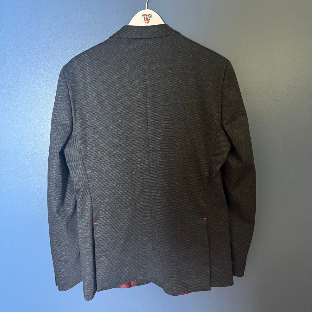 Au Noir Men's Slim Fit Sport Coat Blazer Charcoal Black Red Accents Size 40R