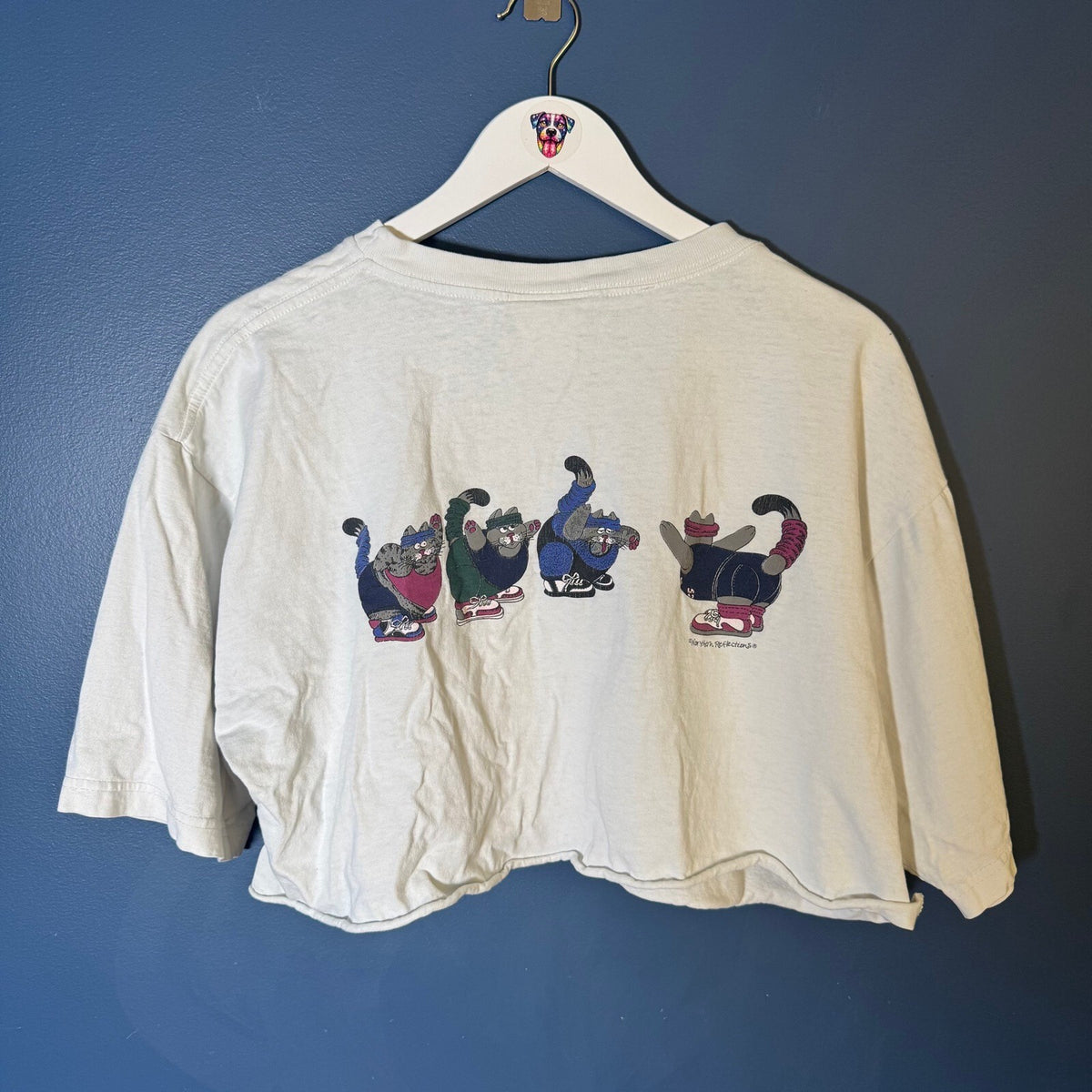 Vintage 90s Northern Reflections Cats-ercise Cropped Graphic T-Shirt White L