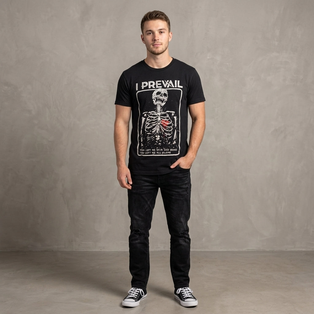I Prevail Skeleton Skin and Bone Band Graphic T-Shirt Black Metalcore Tee