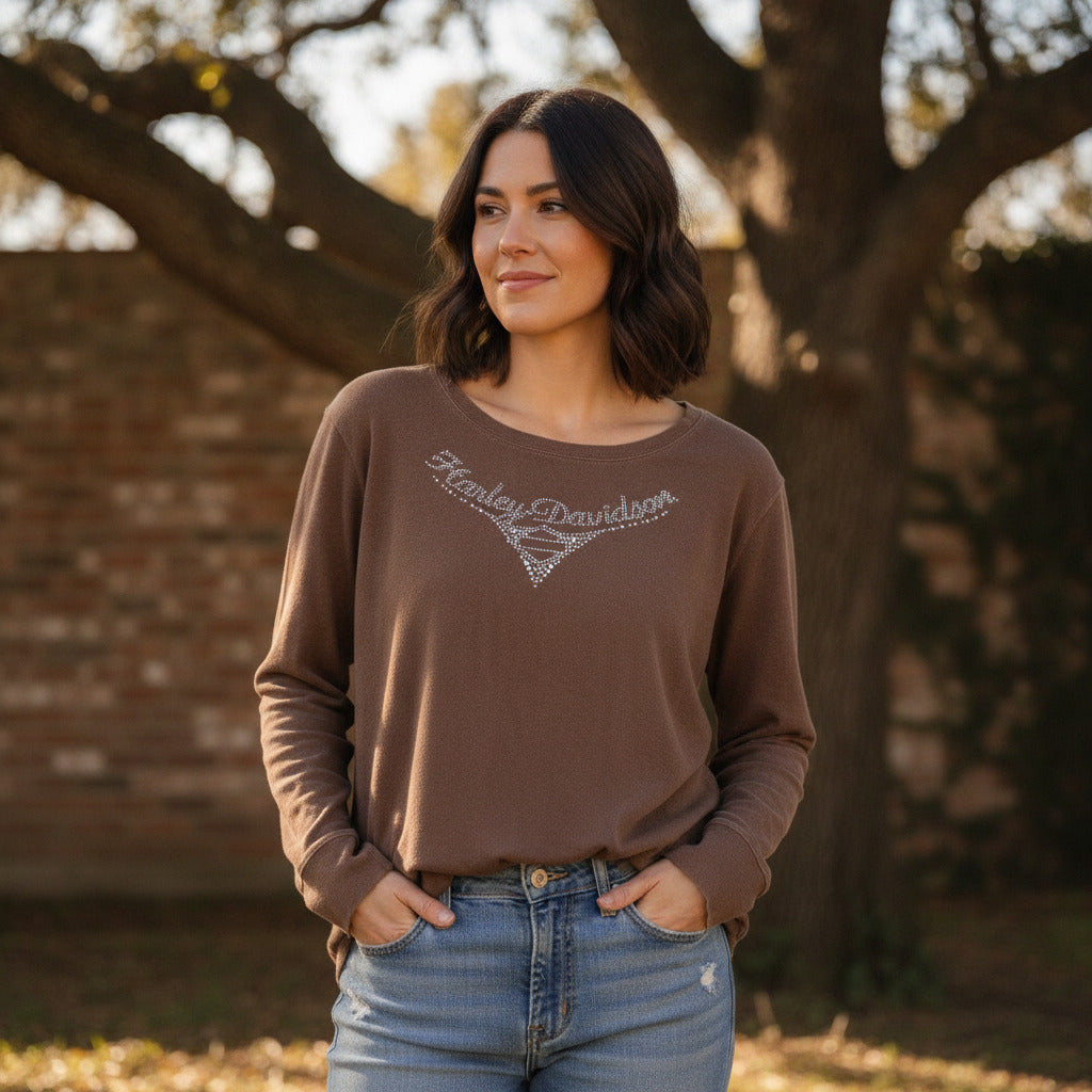 Harley Davidson J&L Sioux Falls Thermal Shirt Brown Womens Size 2X 2000s