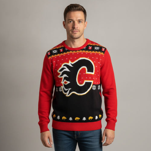 Calgary Flames Ugly Christmas Sweater NHL Official Licensed Red Black Size M